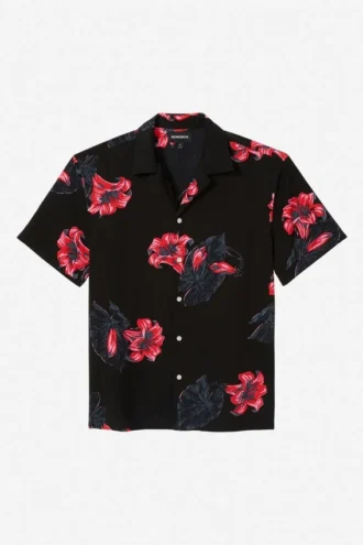 Camisa de cuello campestre de corte holgado, tallas grandes