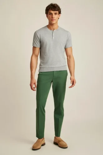 Camisas Henley de algodón y cáñamo de manga corta con tres botones