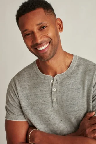 Camisas Henley de lino de manga corta