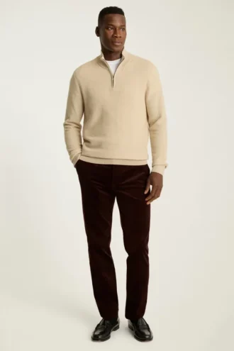 Camiseta de algodón y cachemira lavable con cremallera de un cuarto