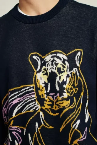 Camiseta de cuello redondo con tigre eléctrico