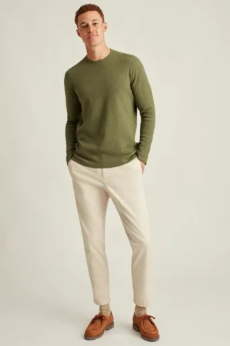 Camiseta de cuello redondo ligera de tejido waffle