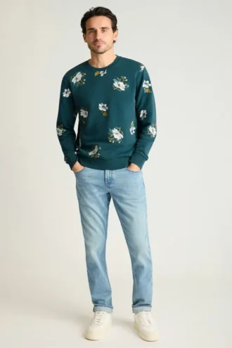 Cuello redondo de felpa francesa bordada