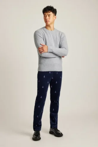 Pantalón de pana elástica bordada