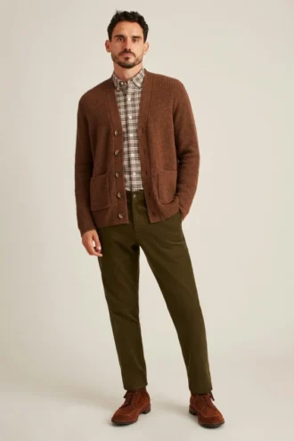 Pantalón de traje de algodón italiano con acabado de gamuza