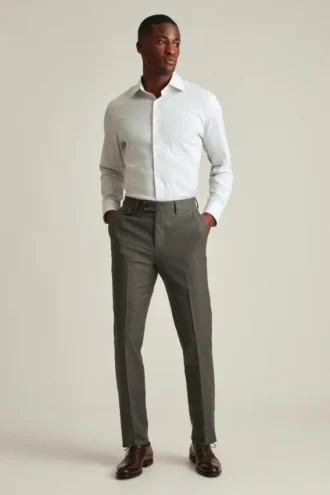 Pantalón de traje italiano de lana cepillada elástica