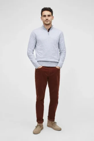 Suéter de cachemira y algodón lavable con media cremallera