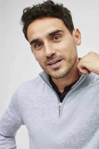 Suéter de cachemira y algodón lavable con media cremallera