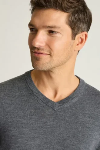 Suéter de cuello en V de lana merino lavable