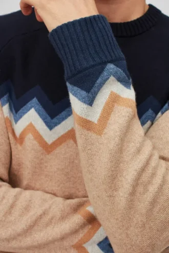 Suéter de cuello redondo con bloques de color
