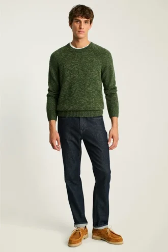 Suéter de cuello redondo raglán jaspeado