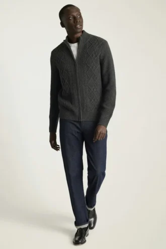 Suéter de trenzas | Suéter de punto de trenzas grueso con cremallera