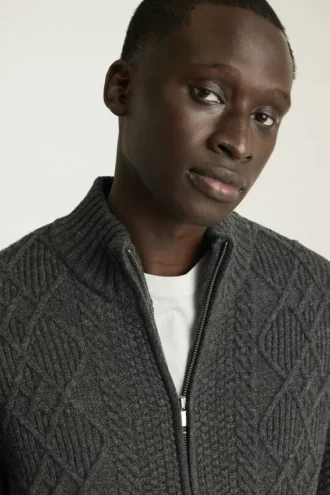 Suéter de trenzas | Suéter de punto de trenzas grueso con cremallera