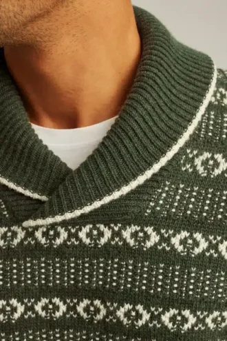 Suéter tipo jersey con cuello chal Fair Isle
